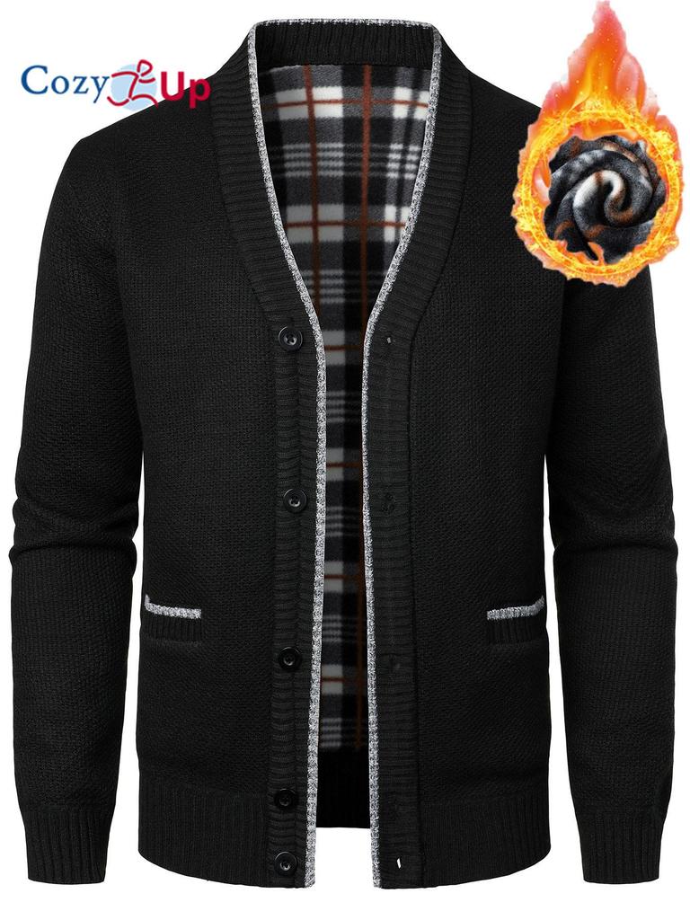 Cardigan décontracté léger en coton avec col en V boutonné pour homme - Coupe ajustée - Tricot torsadé - Avec poches - Revers épais - Couleur unie, beige, S