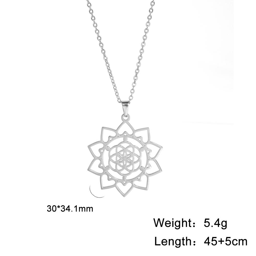 Flower of Life Sacred Geometry Necklace Stainless Steel Mandala Neck Chain Women Men Viking Vintage Universal Spiritual Jewelry