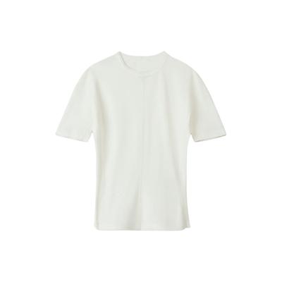 Fitted Short Sleeve Tee Solid Color Round Neck Pullover Stretch Short Sleeve T-Shirt Women Tops White IV7749