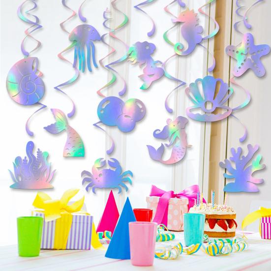12 Pcs Mermaid Hanging Swirls Decoration Iridescent Mermaid Theme Party