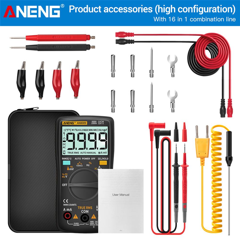 

ANENG AN8009 Цифровий мультиметр Тестери транзисторів Тестер конденсаторів True-RMS Тестер Автомобільний вимірювач електричної ємності Температурний діод Pro чорний