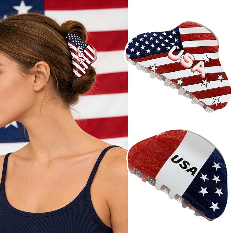 Usa Flag Heart Star Hair Claw Clips Patriotic Acrylic Hair Claws For Women Girls Independence Day Party Daily Hair Accessories