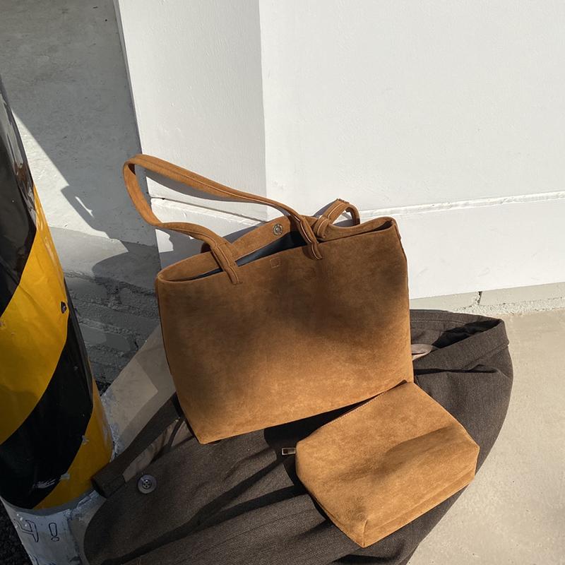 Newest Retro Suede Premium Tote Bag Women S One-Shoulder Bag Large-Capacity Bag Leisure All-Match Handbag Shopping Bag