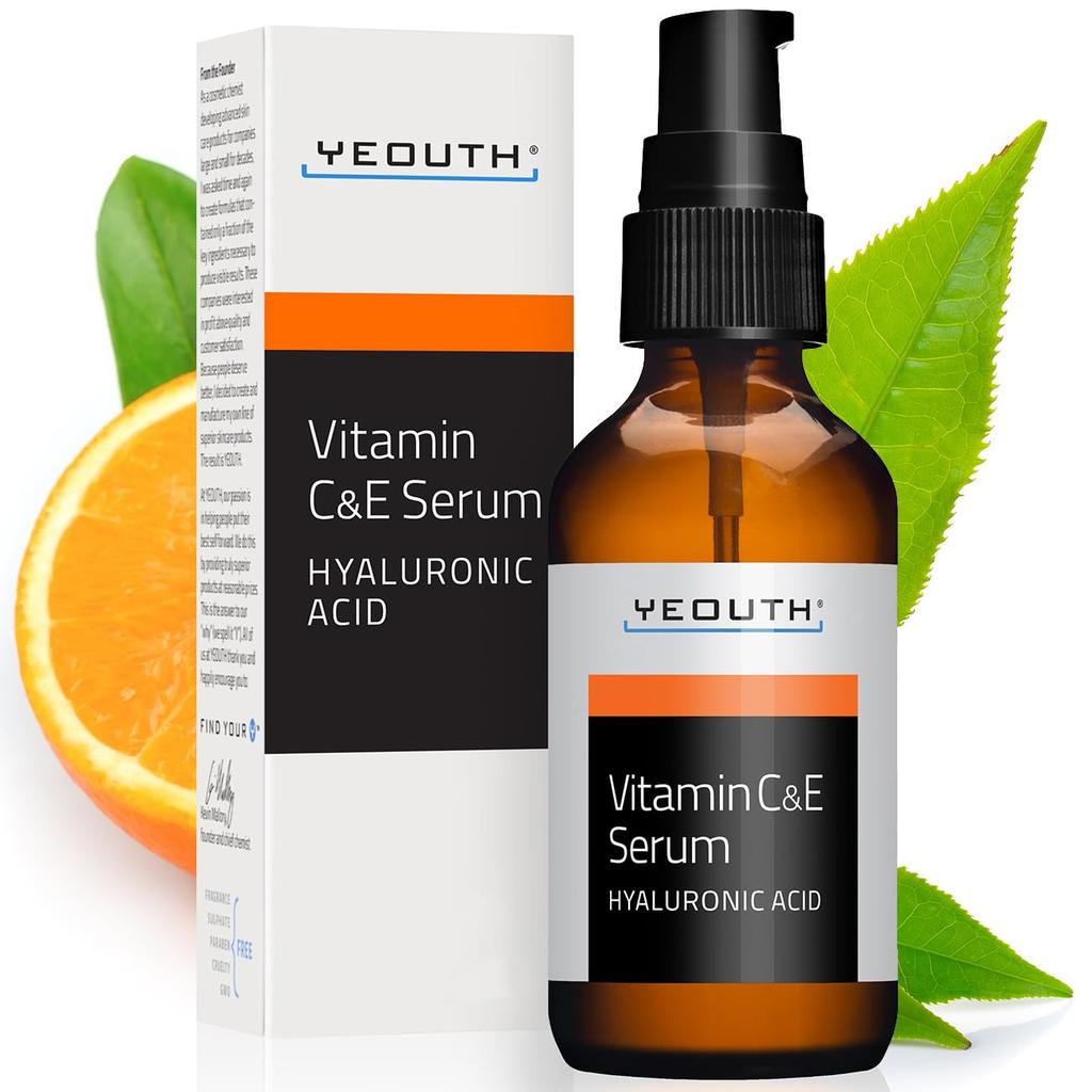 YEOUTH Vitamin C Serum 60ml Vitamin C serum for face with Vitamin E and Hyaluronic Vitamin c serum for face can be combined with retinol Serum for men