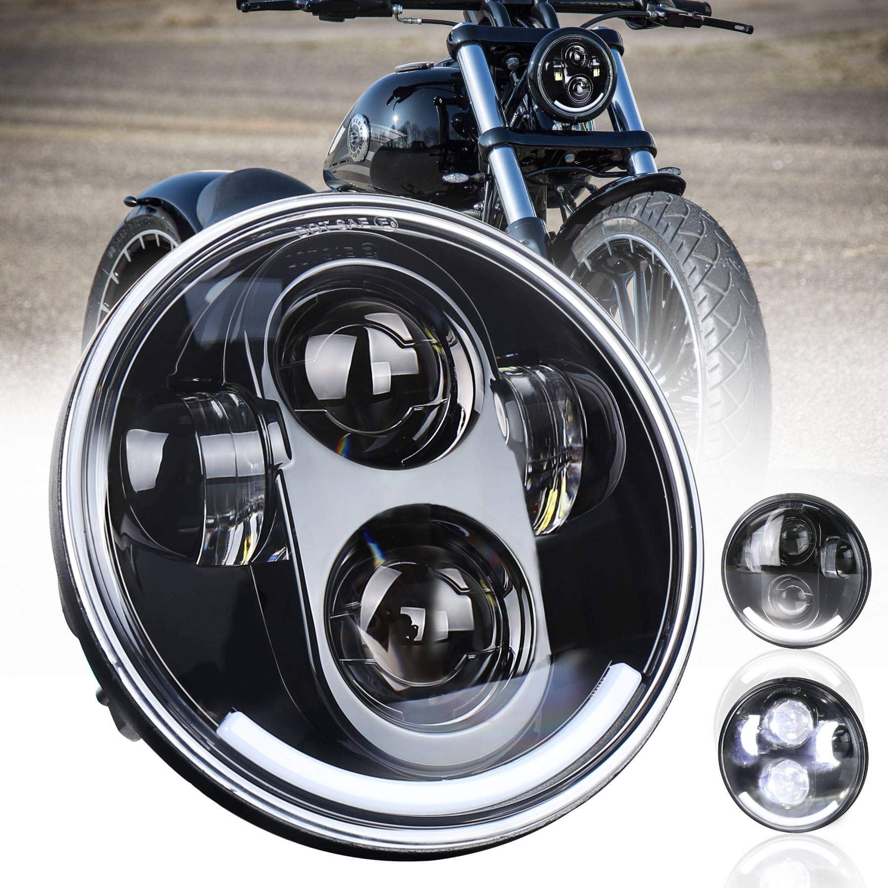 

MOVOTOR 5.75 LED Headlight for Harley Dyna Low Rider/Sportster with White DRL, Hi/Lo Beam, Black (1 Piece)