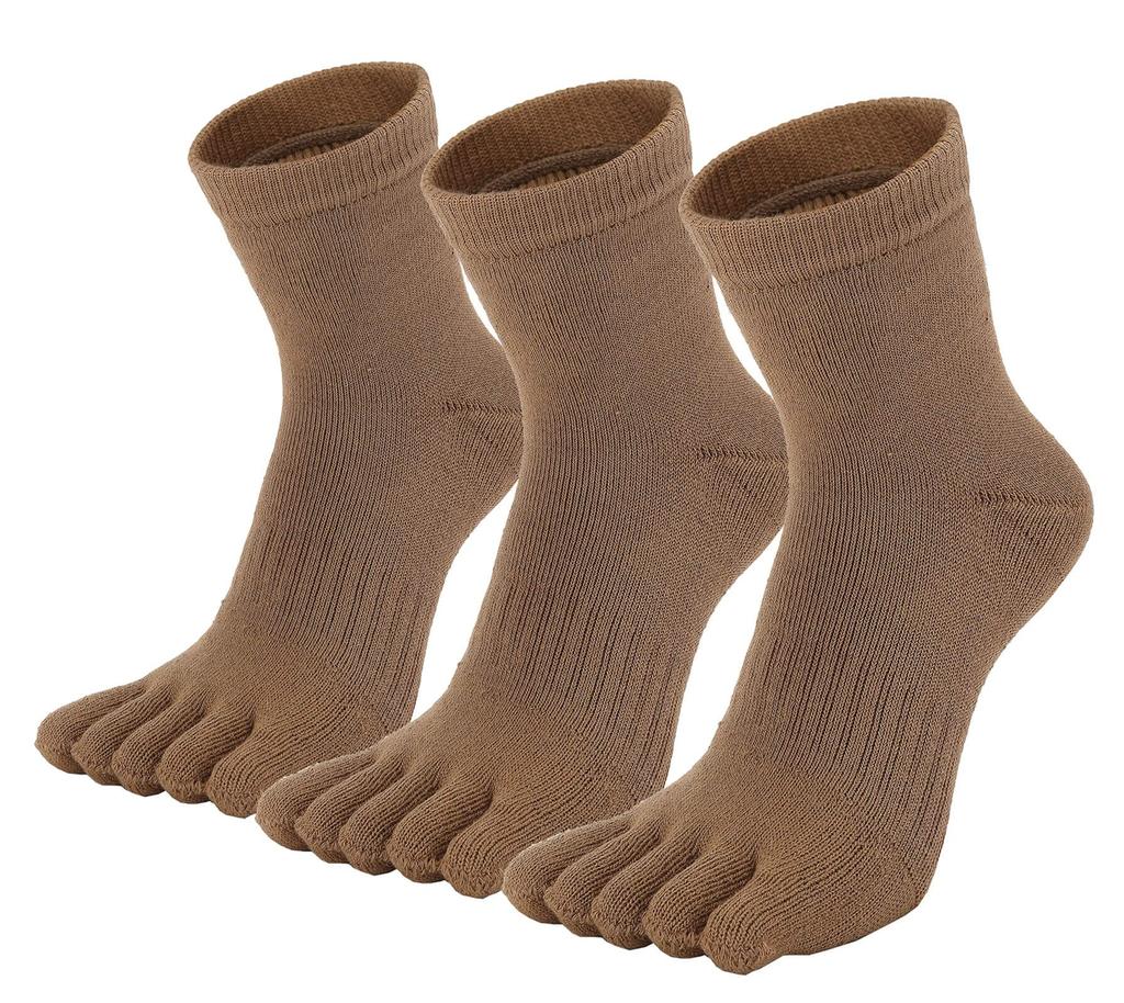 WIOIW Sports Socks for Outdoor Thick Pile Thick Towel Set of 3 Women's Five-Toe Socks, Running, Trekking, Sole, Fabric, Cotton,