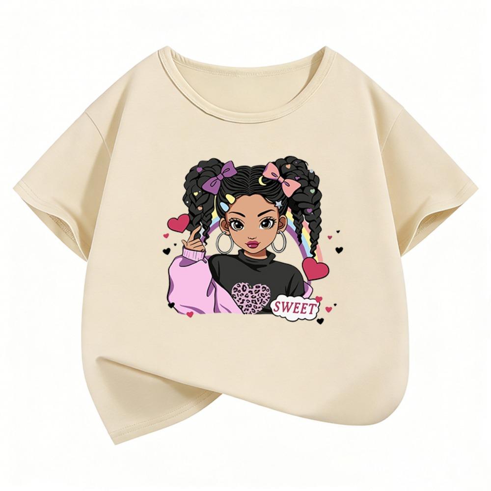 Streetwear Hip Hop Sweet Love Girl T-Shirt Printed Girls' Summer T Shirt Clothes Short Sleeve Tops Cute Girls Clothing