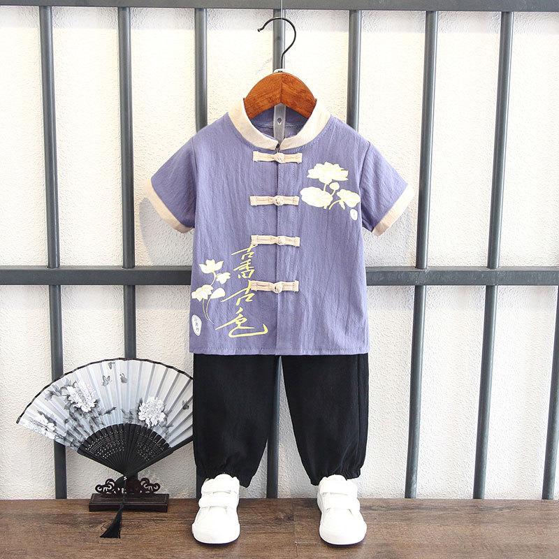 Boys Summer Hanbok Suit Chinese Style Baby Anniversary Dress Full Moon Week Clothes Ancient Costume Fu Style Breathable Performance Outfit
