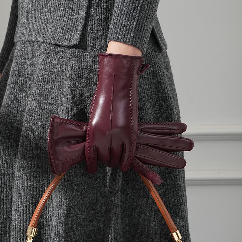 Women's Lambskin Leather Touchscreen Gloves - Winter, Velvet-Lined, Warm, Windproof, Coldproof
