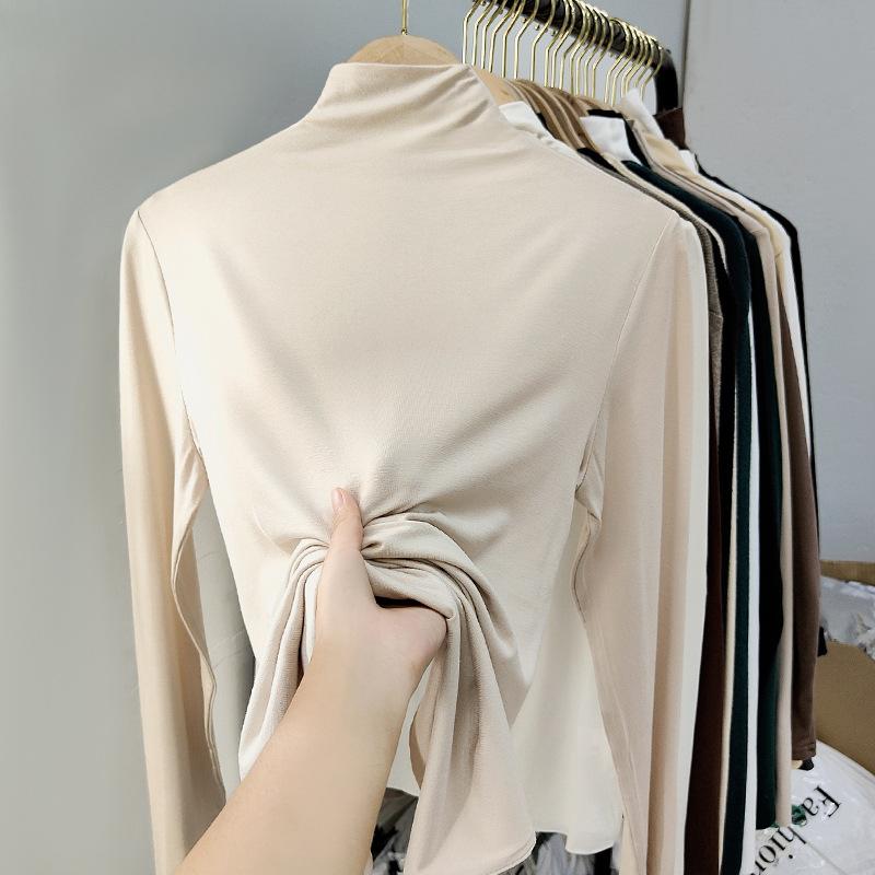 

Модал полуводолазка тонкая рубашка для женщин на весну и осень облегающая и универсальная футболка с длинными рукавами для женщин XL