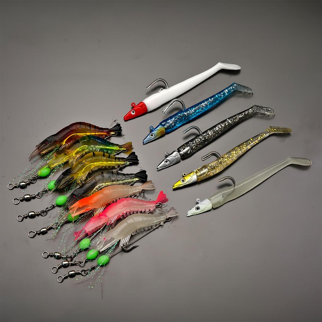 12pcs Soft Bait Artificial Fishing Lures Assorted Design, Shrimp Bionic Soft Bait, Outdoor Fishing Accessories