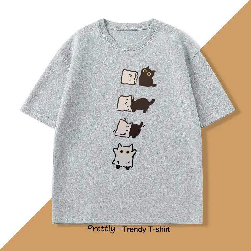 Funny Black Cat T-shirt Women Street T Shirt Fashion Casual Clothing Crewneck Breathable Tshirt Graphic Tees