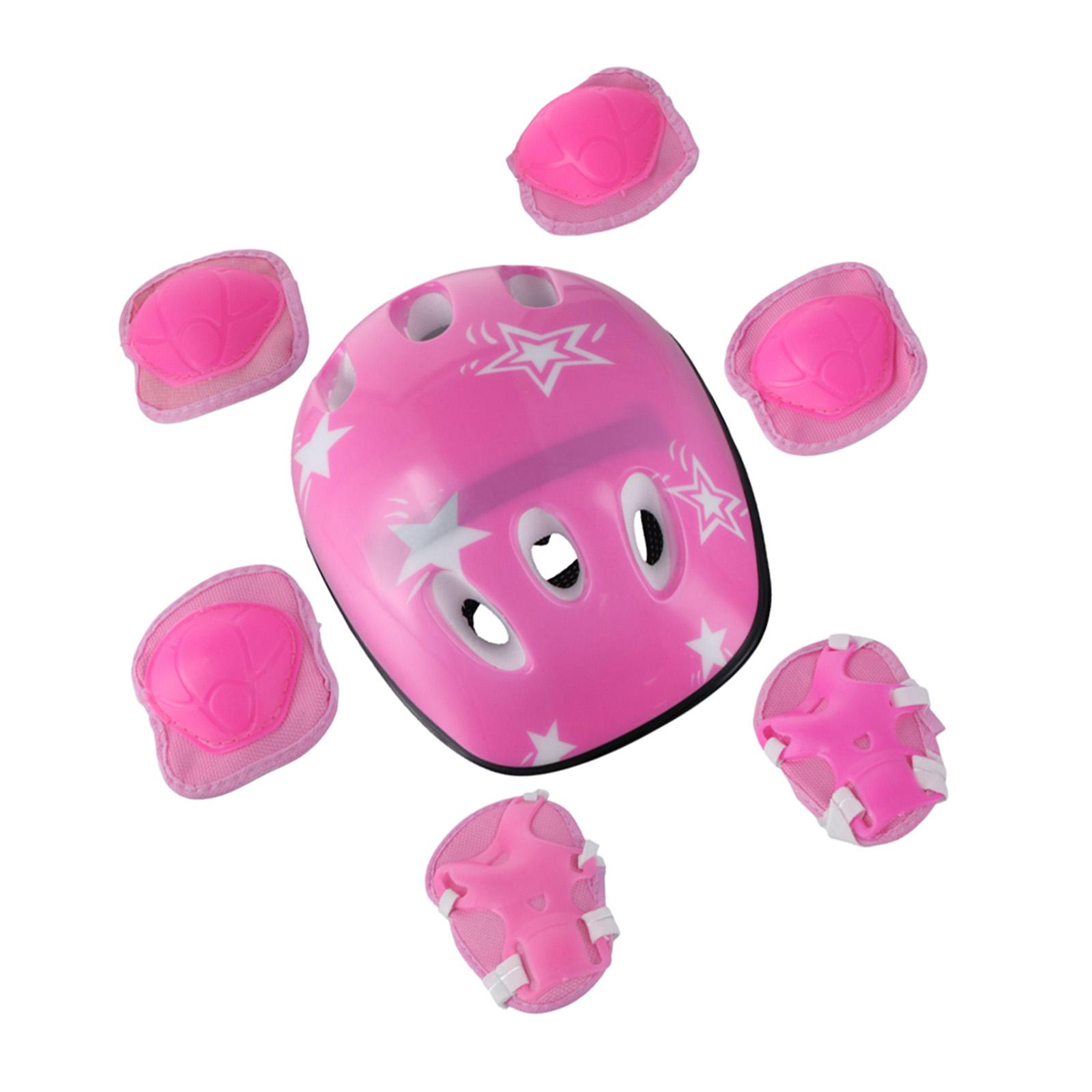 

7Pcs Kids Outdoor Sport Gear Set for Roller Skating Scooter Skateboard Cycling with Headgear Knee Guard Elbow Wrist Pad рожевий