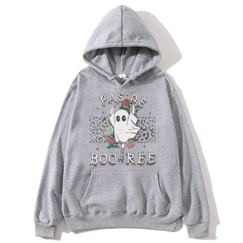 Pas De Boo-rée Leopard Ghost Halloween Hoodie Unisex Trendy Streetwear Hooded Sweatshirt Long Sleeve Casual Autumn Pullover