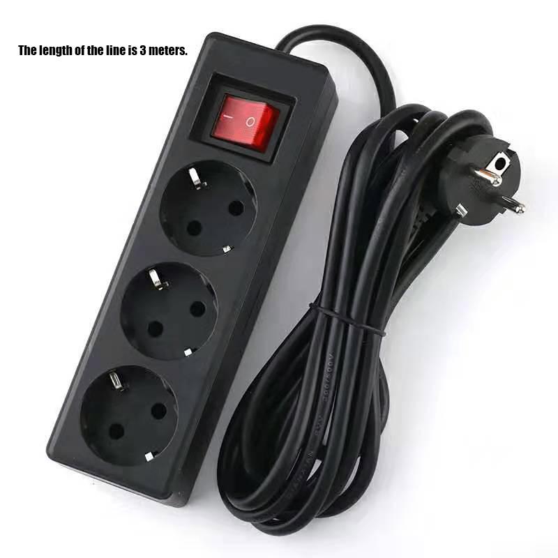 1Pcs Light Switch With Extension Cable 2/3/5 Meters Eu Home Standard German Type Power Strip 3/4/5 Sockets In Row Flat Adapter