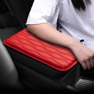 PU Leather Car Armrest Mat Center Console Arm Rest Protection Cushion Auto Armrests Storage Box Cover Pad Wave Embroider