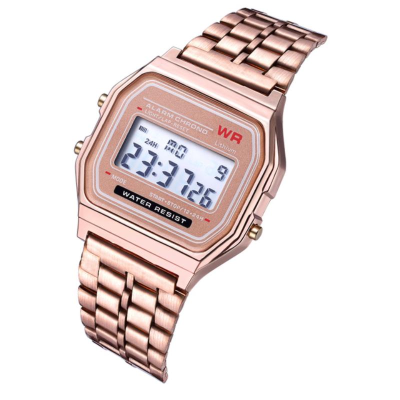 F91W Non-Waterproof Steel Band Watch For Women Men Business Clock Multi-Functional LED Digital ActiveWear Watch Electronic Clock