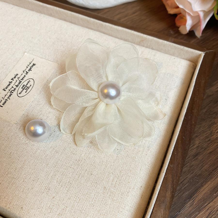 Silver Needle Fabric Flower Glass Fringed Earrings Medium Antique Temperament Stud Earrings Design Sense Niche Earrings