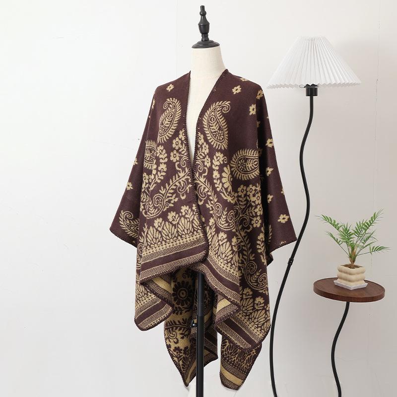 Women Scarf Daily Wear Oversized Poncho Cape Ethnic Flower Print Soft Cashmere Touch Blanket Shawl Travel Warm Wrap Scarves