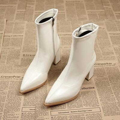 New Plus-size Shoes Pointed-toe Thick-heeled Short Ankle Boots Women's High Heels and Ankle Boots