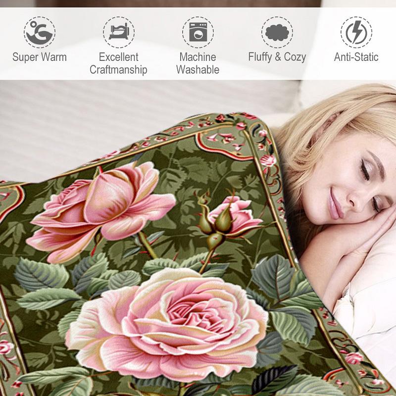 Vintage Rose Garden Art Blanket Soft And Portable Four Season Home Bed Sofa Blanket Office Travel Lunch Break Warm Blanket A5