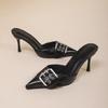 Women’s Large Size Pointed Toe Buckle Mules, High Heel Slip-On Sandals, Stylish Summer Shoes