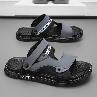 Men's Slippers Summer New Sandals Men PU Leather Sandals Adult Thick-soled Beach Shoes Male Non-slip Open-toe Casual Sandals Outdoor Men Roman Sandals