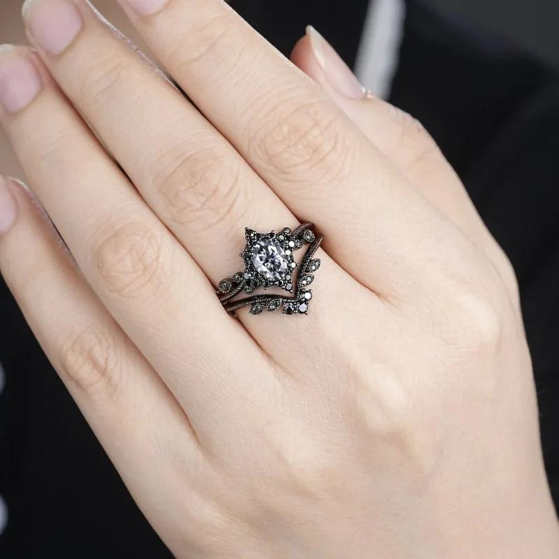 New European and American Style Personalized Able Black Plated Zircon Inlaid Women's Ring