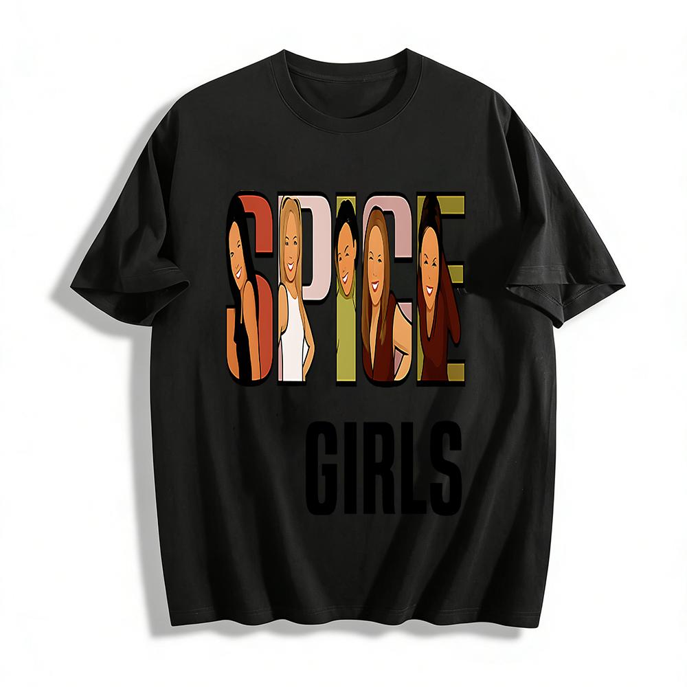

Vintage Spice Girls Print T-shirt Retro European and American Style Casual Loose Top for Men and Women Pure cotton T-shirt XXS