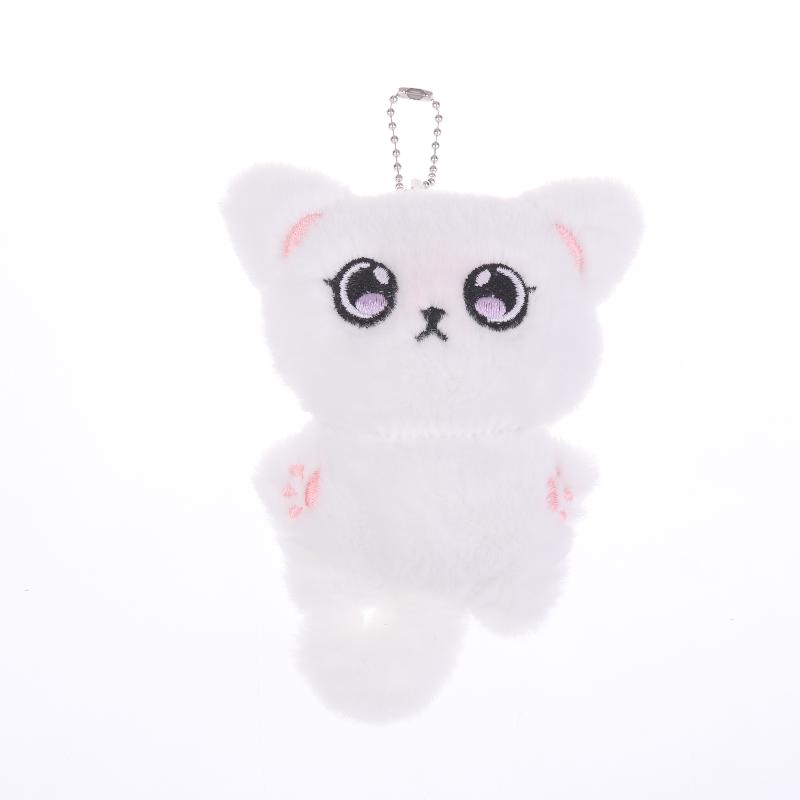 1Pcs White Siamese Kitten Stuffed Doll Backpack Decor Squeaky Bell Kitten Plush Keychain Pendant Schoolbag Ornament Gift