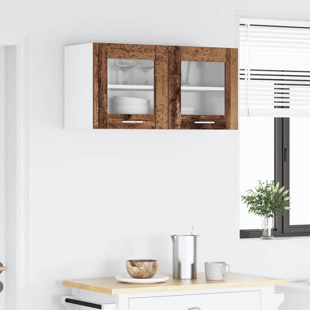Hanging Cabinet In Vintage Wood and White 80 X 31 X 40 Cm Engineered Wood
