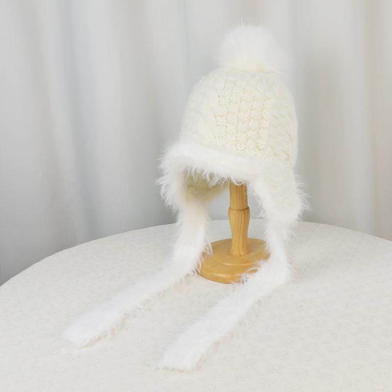Winter Wool Blend Knit Ear Warmer Hat For Women With Plush Comfort белый
