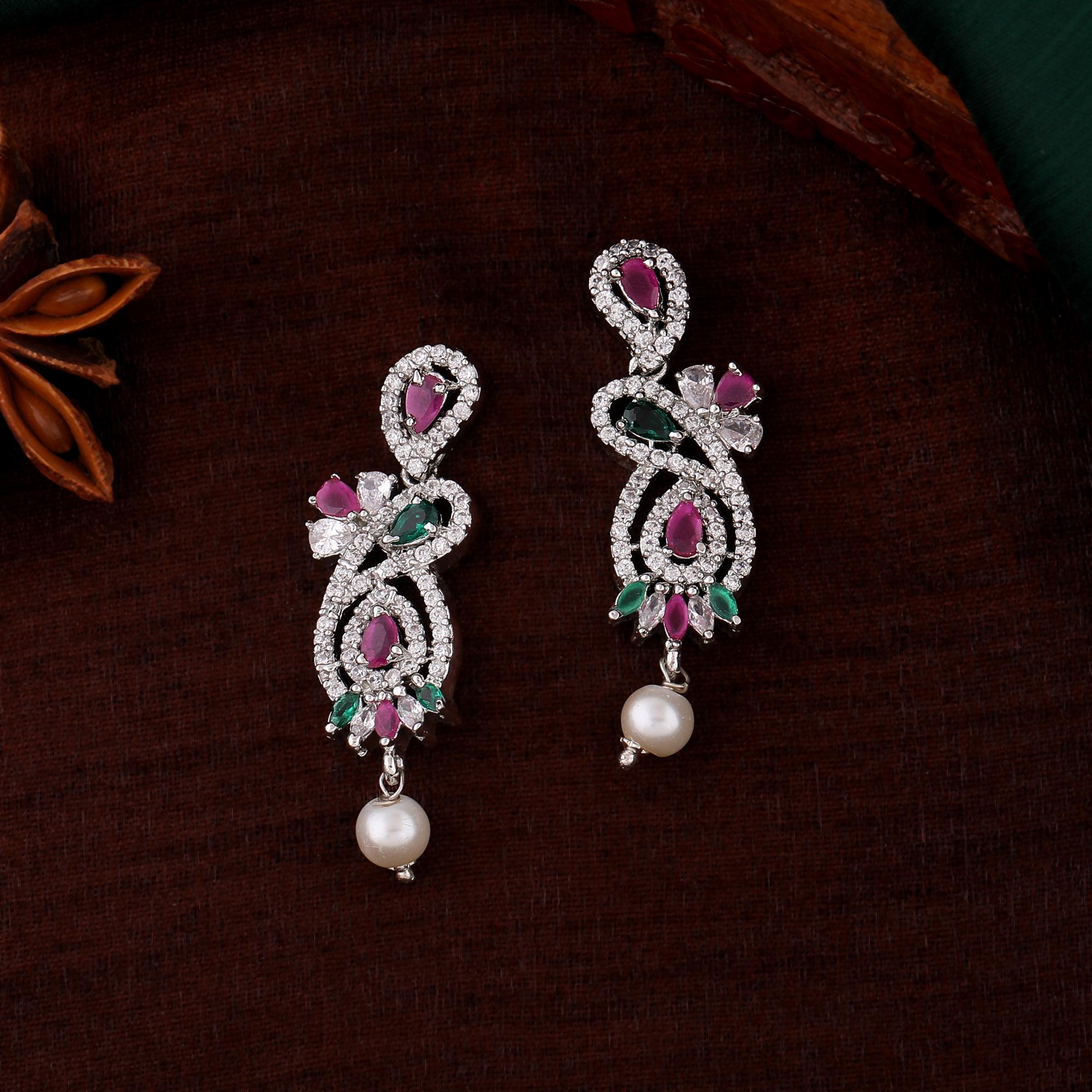 

Великолепные дизайнерские серьги Estele CZ с родиевым покрытием и жемчугом для женщин