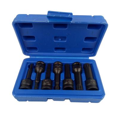 7pcs 3/8-Inch Drive Cr-Mo Metric Allen Hex Driver Impact Spline Bit Socket Set Size T20-T60 M5-M14