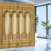 Golden Palace Columns Shower Curtain Classical Arch Design Luxury Royal Architecture Decor Waterproof Free Hooks Included