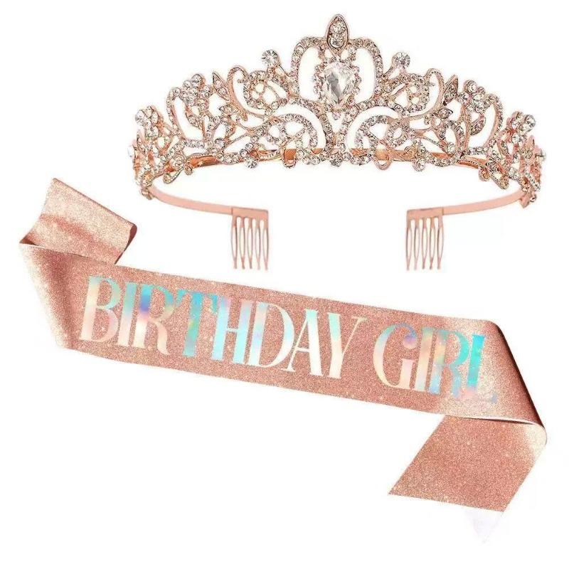 Queen Girl Crown IR Party Decoration Crown Birthday Ribbon Crown Set