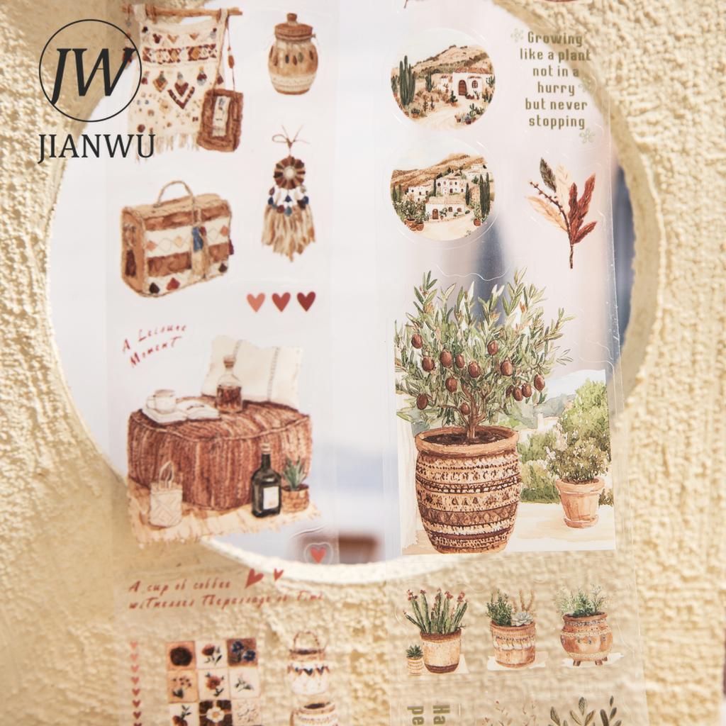 JIANWU Romantic Bohemian Series Vintage Plant Flower Character Material Collage PET Tape Creative DIY Journal Stationery