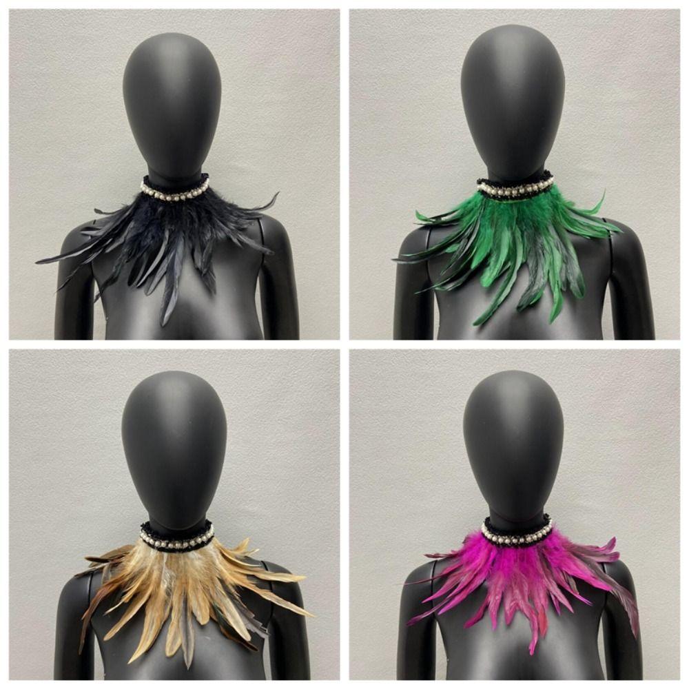New Adjustable Faux Feather Scarf Lace-up Retro Faux Pearl Decor Costume Accessories Party