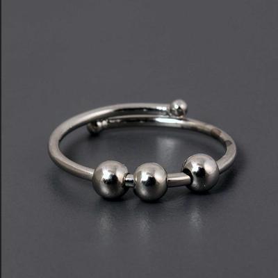 Minimalist Sterling Silver Fidget Wrap Ring | Simple Open Spinner Ring with Three Movable Balls | Stress Relief Jewelry
