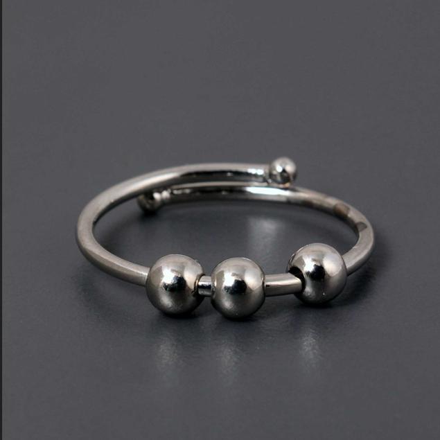 

Мінімалістична каблучка-обмотка з срібла 925 проби | Проста відкрита каблучка-спінер з трьома рухомими кульками | Ювелірні вироби для зняття стресу 12