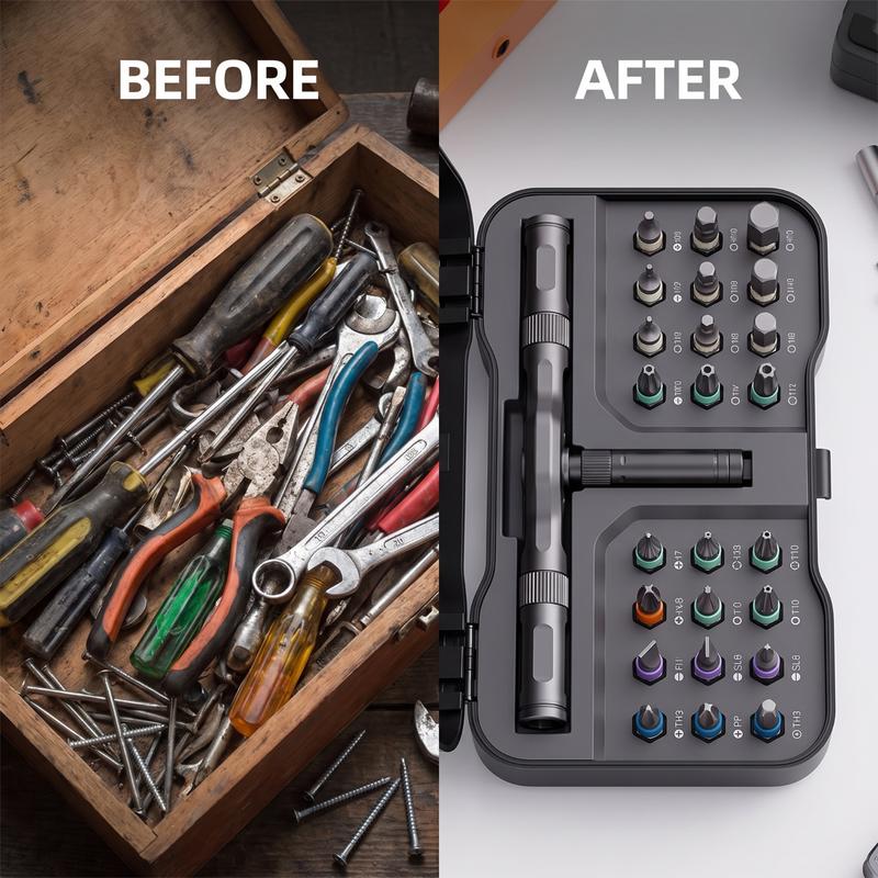 24 In 1 Multi-purpose Ratchet Wrench Screwdriver Set Magnetic S2 CRV Bits Modular Interchangeable Handle Portable Storage Box DIY Household Precision