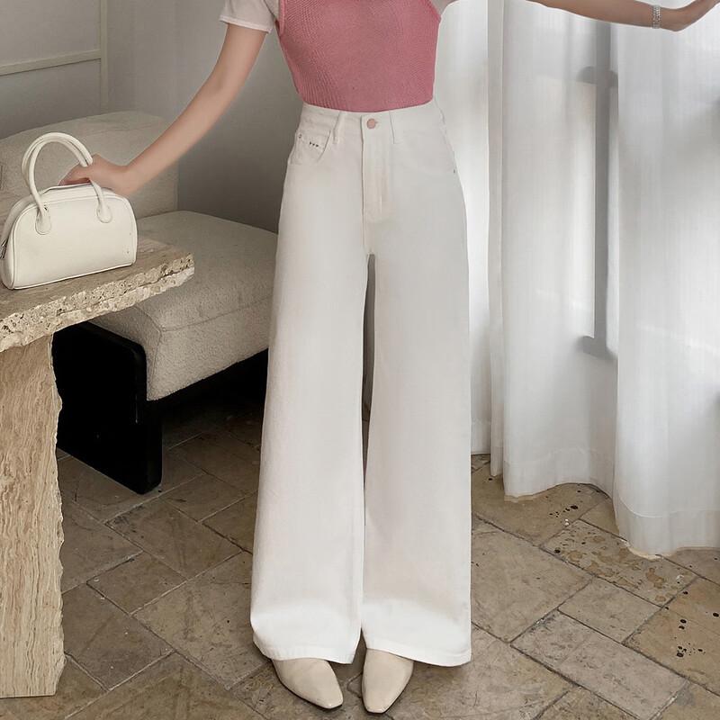 Bailuyu High-Waist Straight-Leg Embroidered Jeans M белый