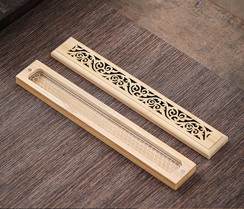 Cedar Eight Horizontal Incense Holder, Stylish Japanese Retro Style, Cute Interior Decor, Incense Stick Holder (Wave Pattern)