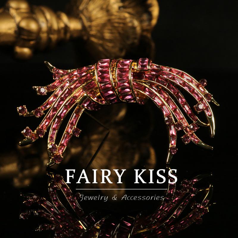 

Elegant Retro Brooch: Vintage Wind Pin with Colored Diamonds for Women, Featuring a High-End Corsage Design. красный