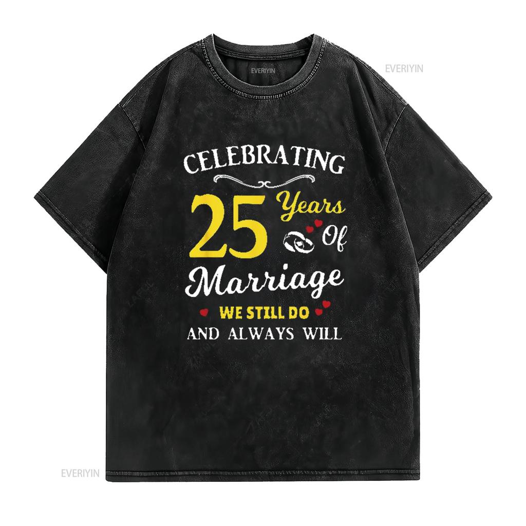 Heren 25e Huwelijksjubileum T-shirt Zwart vintage Gewassen Licht Ademend Stijlvol Unisex homme streetwear