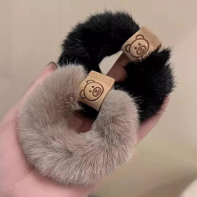 Herbst und Winter Plüsch Patch Bär Handtuch Ring Haargummi koreanischen Stil Haar-Accessoires Stirnband dicke hochelastische Haarseil
