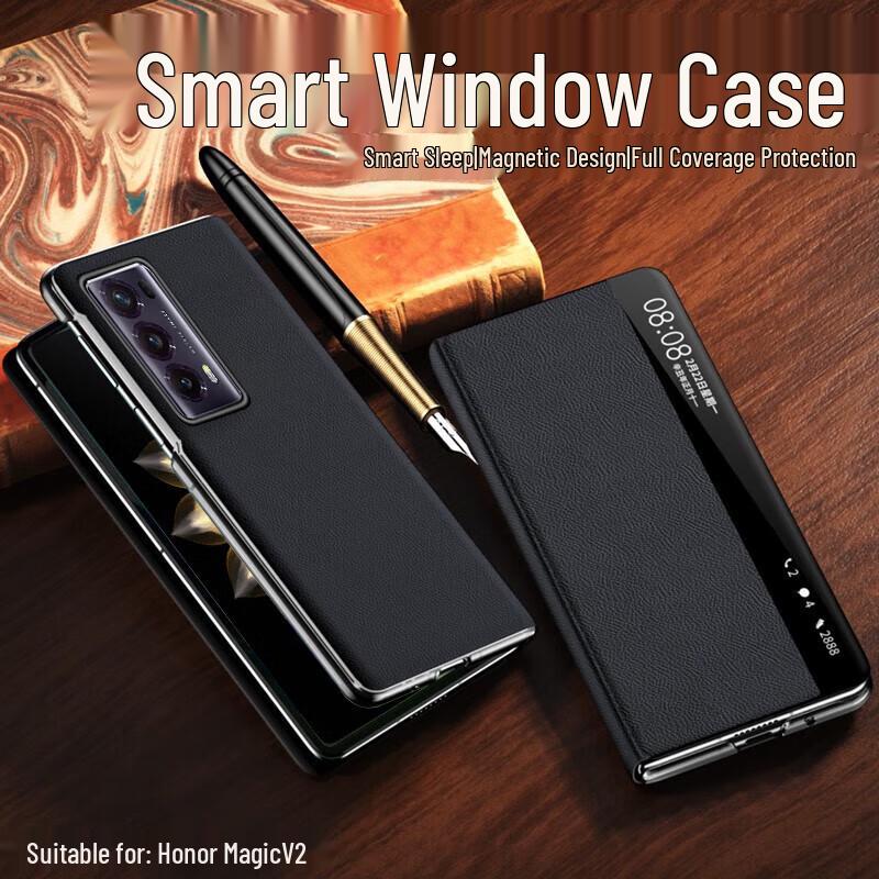 Ekakashop Genuine Leather Magnetic Flip Phone Case for Honor Magic Foldable Phones