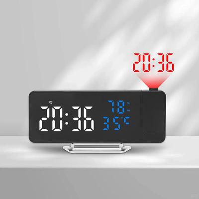 180 ° Rotation Digital Projektion Wecker TEMP Luftfeuchtigkeit Datum Nachtmodus Snooze Tischuhr 12/24H ℃/℉ USB Powered LED Uhr