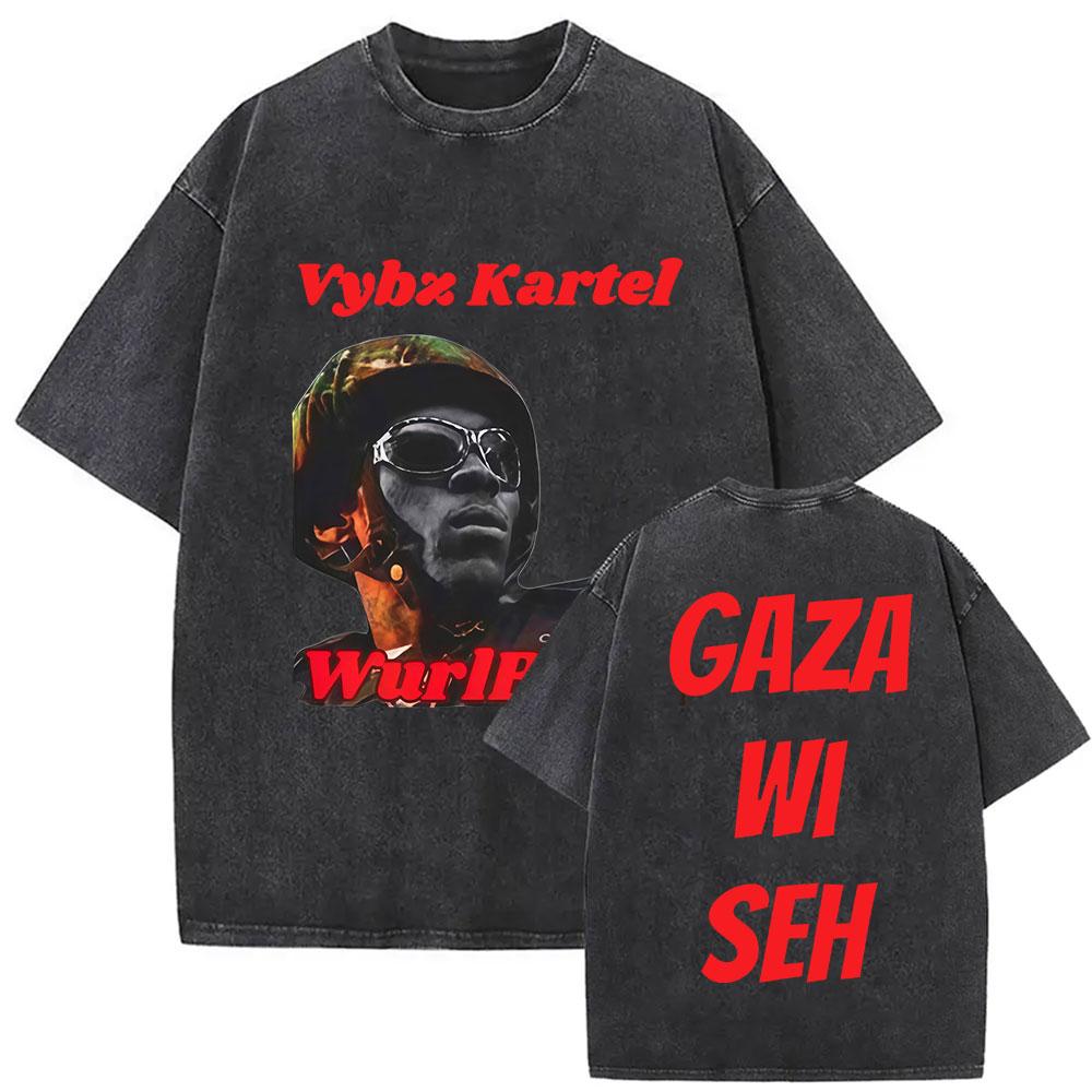 Vintage Gewassen Vybz Kartel Wereldtournee 2025 Merchandise T-shirt Heren Gotische Hip Hop Oversized T-shirts 100% Katoen T-shirt Streetwear
