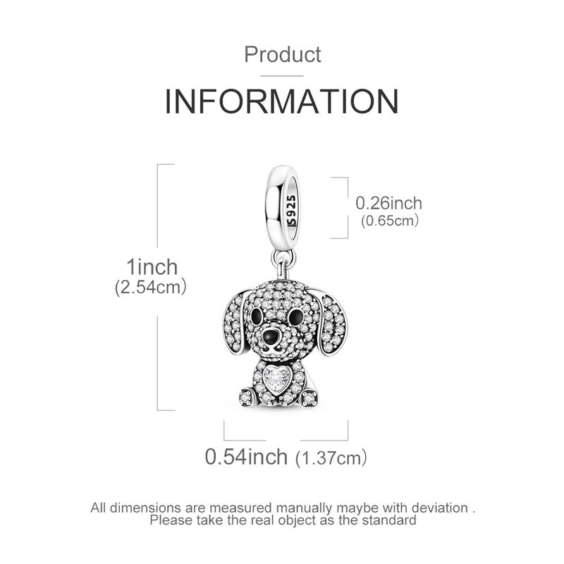 Original 925 Sterling Silver Bead Charm Fully Paved Zircon Puppy Pendant Fit Original Bracelet Bangle For Women DIY Jewelry Gift